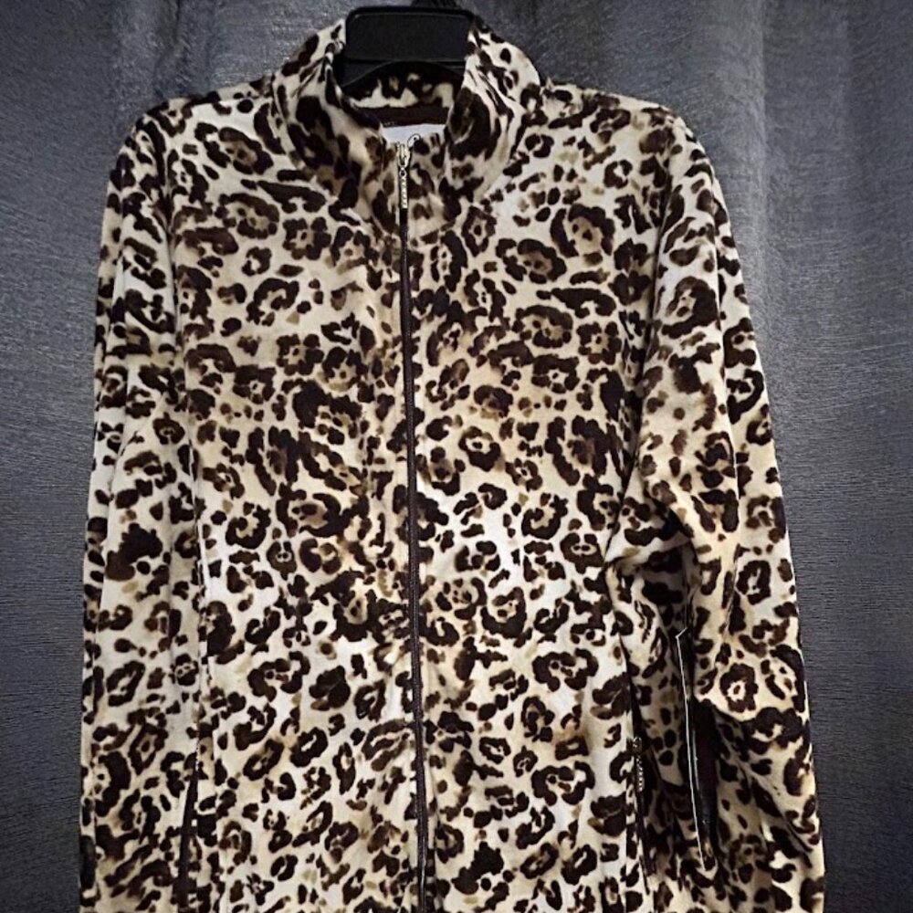 Onque Woman Leopard Print Jacket Zip Up Jacket 2X Women Tan Black